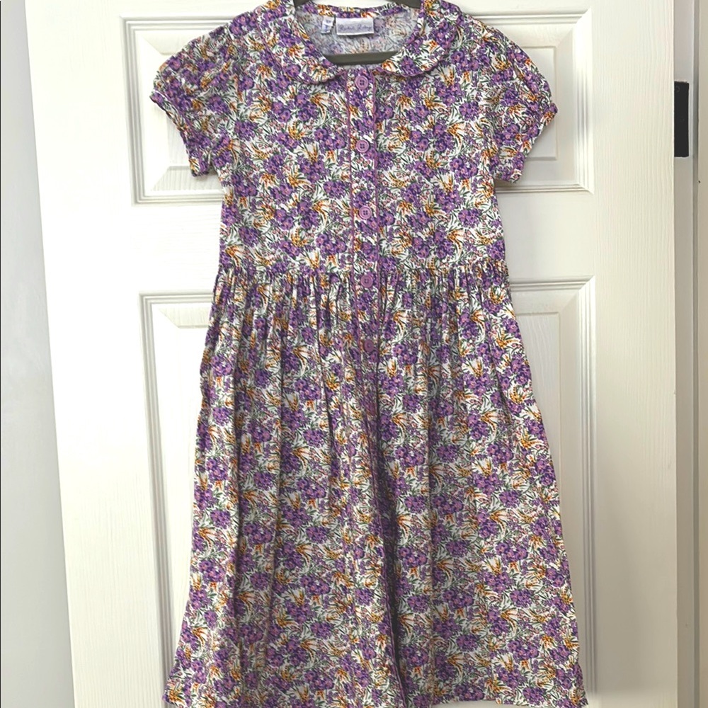 Beautiful Floral Purple Rachel Riley Girls Button Front Dress size 10years